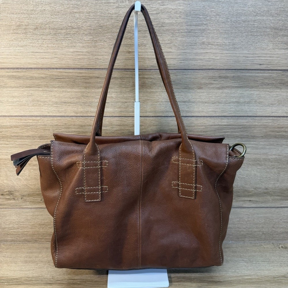 Frye Brown Leather Tote Handbag Western Boho Classic Vintage Distressed Pockets - Picture 5 of 15